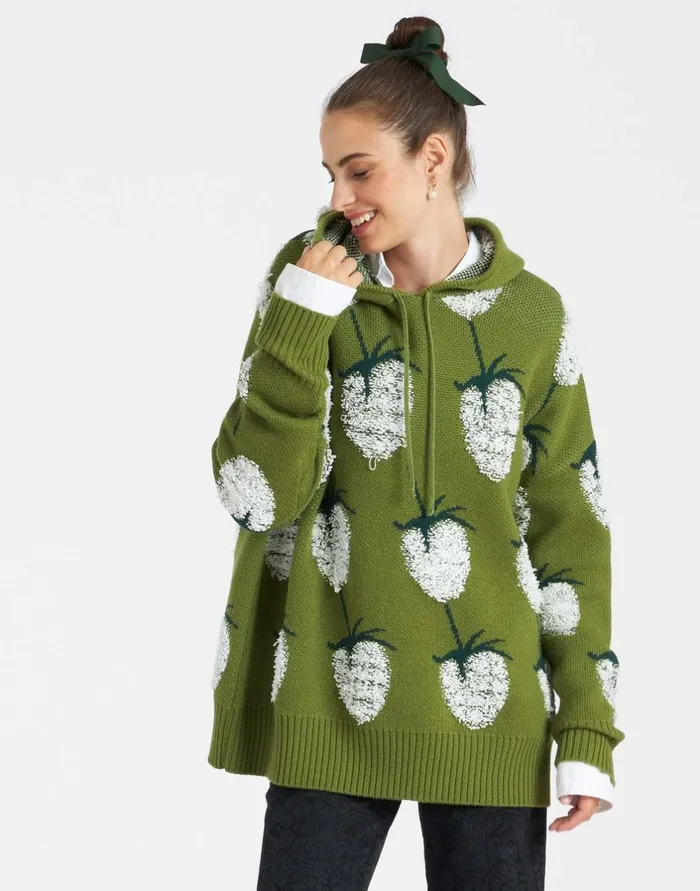 La Double J Lampone Hoodie Green In Jacquard Ready To Wear Knitwear La Double J Lampone Hoodie Green In Jacquard Ready To Wear Knitwear