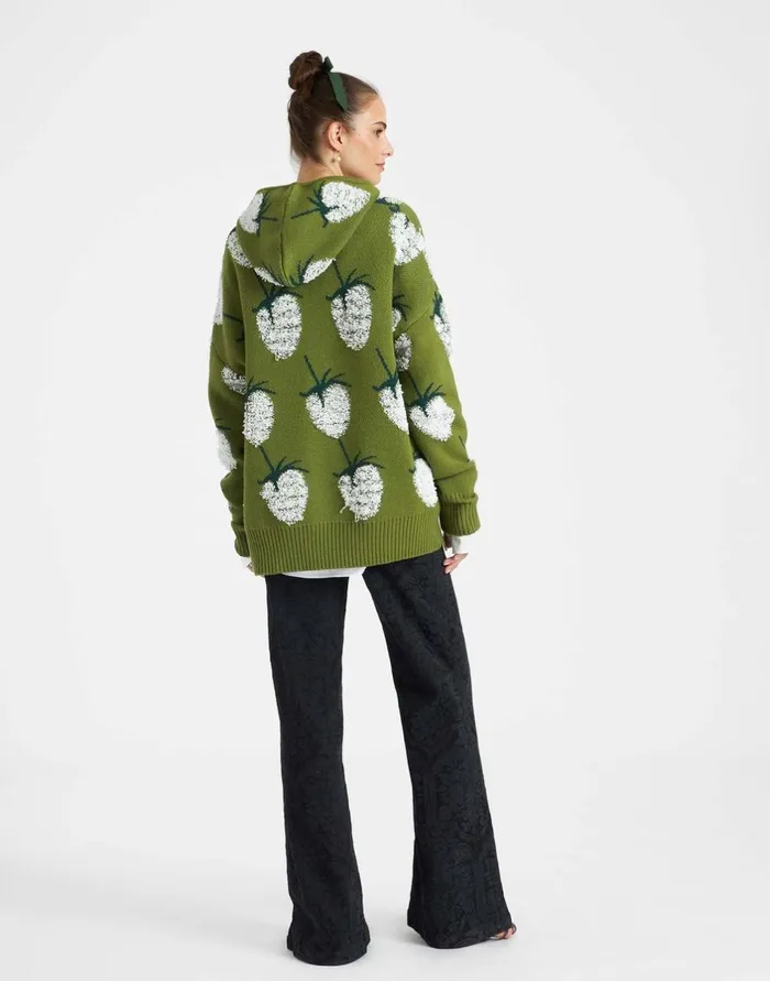 La Double J Lampone Hoodie Green In Jacquard Ready To Wear Knitwear La Double J Lampone Hoodie Green In Jacquard Ready To Wear Knitwear