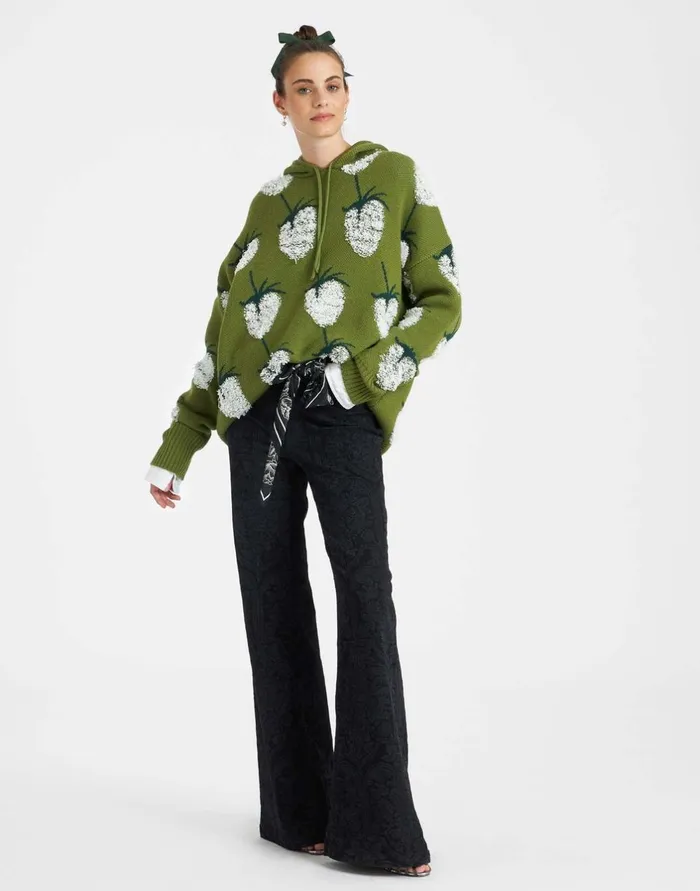 La Double J Lampone Hoodie Green In Jacquard Ready To Wear Knitwear La Double J Lampone Hoodie Green In Jacquard Ready To Wear Knitwear