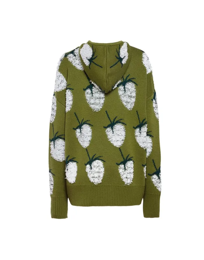 La Double J Lampone Hoodie Green In Jacquard Ready To Wear Knitwear La Double J Lampone Hoodie Green In Jacquard Ready To Wear Knitwear