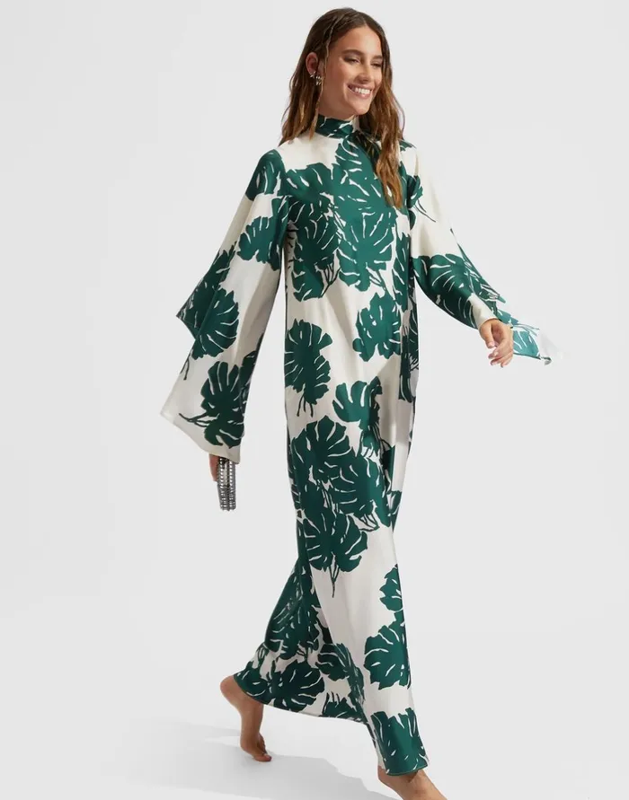 La Double J Magnifico Dress Monstera In Silk Twill Ready To Wear Dresses