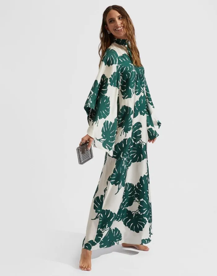 La Double J Magnifico Dress Monstera In Silk Twill Ready To Wear Dresses La Double J Magnifico Dress Monstera In Silk Twill Ready To Wear Dresses