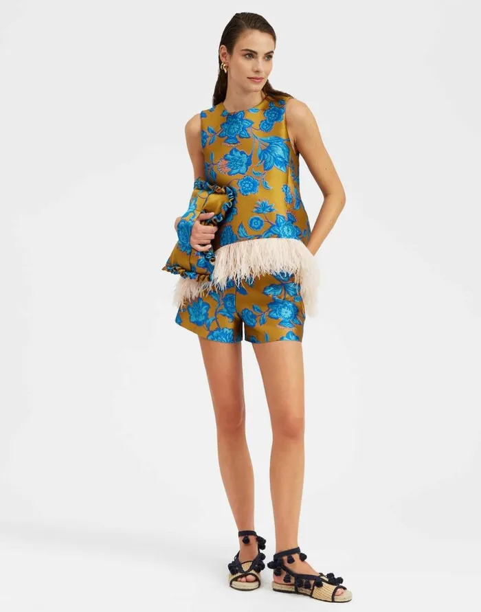 La Double J Margarita Shorts Hottie Turquoise In Jacquard Ready To Wear Shorts and Pants La Double J Margarita Shorts Hottie Turquoise In Jacquard Ready To Wear Shorts and Pants