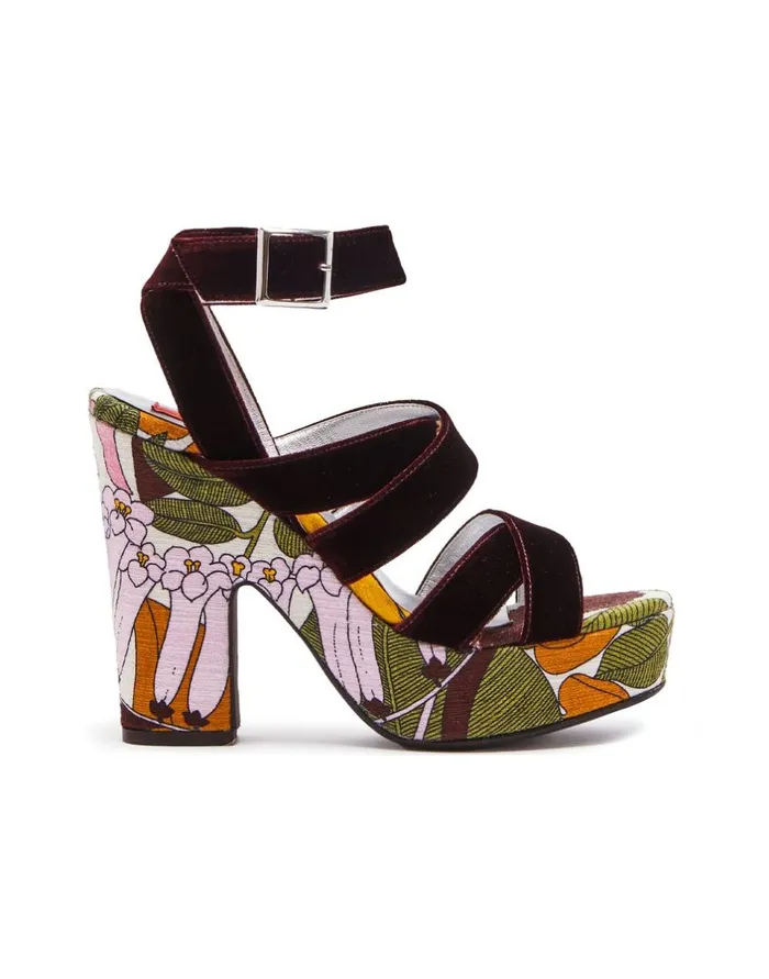 La Double J Medal Wedge Big Flower Rose In Shot Cotton Ready To Wear Shoes