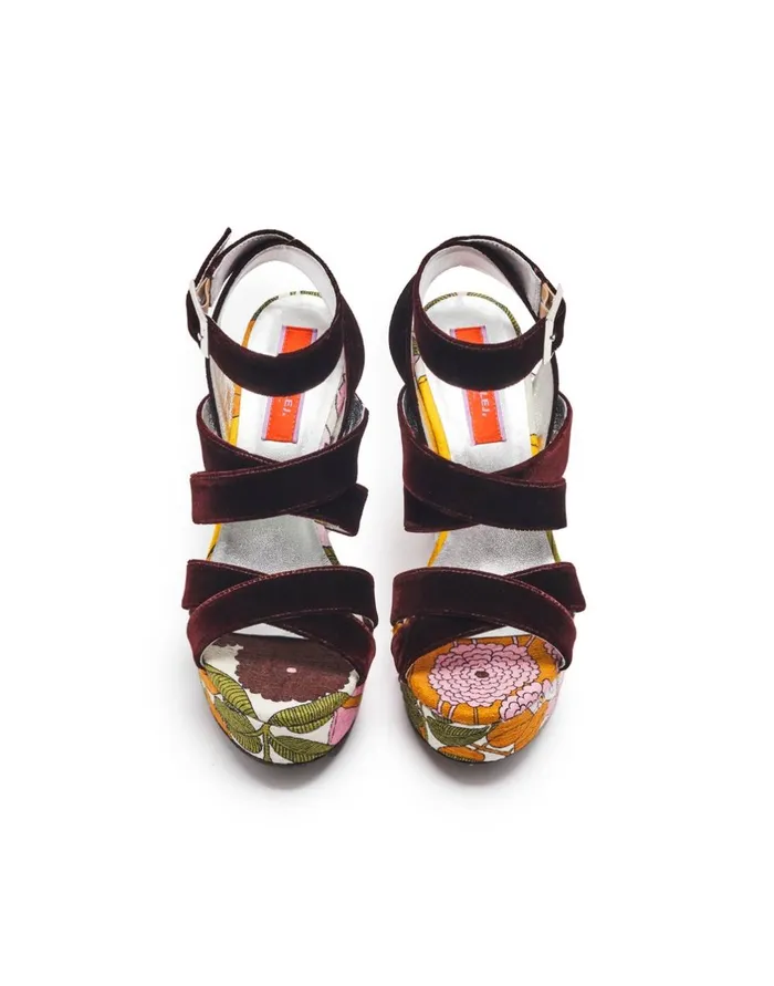La Double J Medal Wedge Big Flower Rose In Shot Cotton Ready To Wear Shoes