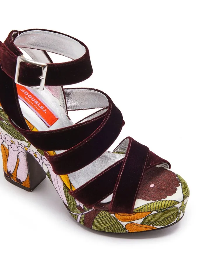 La Double J Medal Wedge Big Flower Rose In Shot Cotton Ready To Wear Shoes