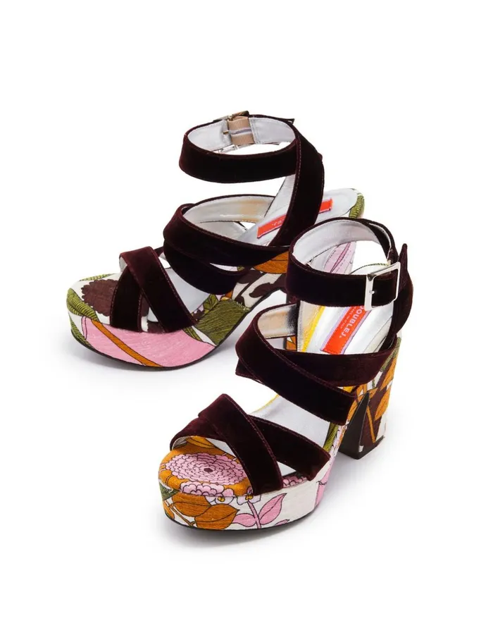 La Double J Medal Wedge Big Flower Rose In Shot Cotton Ready To Wear Shoes