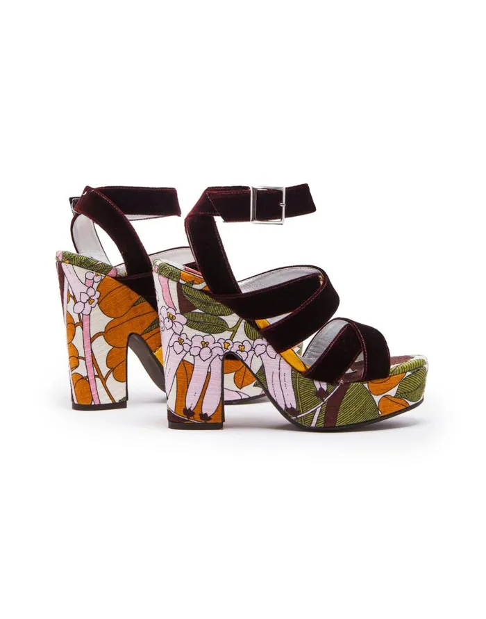La Double J Medal Wedge Big Flower Rose In Shot Cotton Ready To Wear Shoes