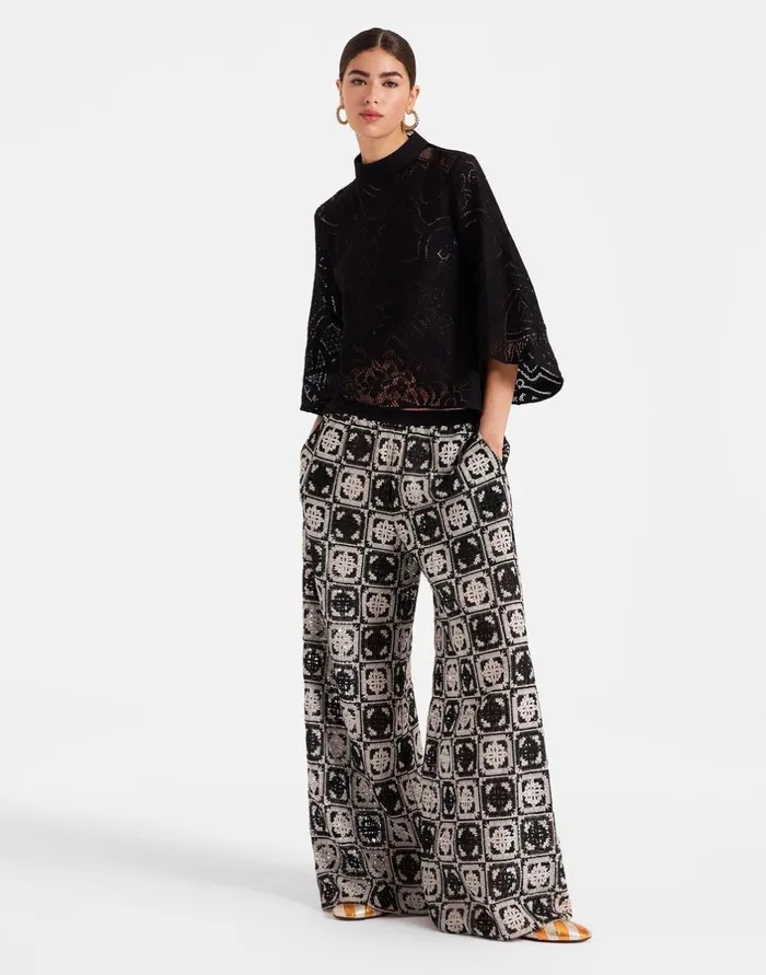 La Double J Palazzo Pants Mini Tiles Black In Macram Ready To Wear Shorts and Pants