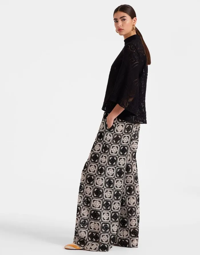 La Double J Palazzo Pants Mini Tiles Black In Macram Ready To Wear Shorts and Pants La Double J Palazzo Pants Mini Tiles Black In Macram Ready To Wear Shorts and Pants