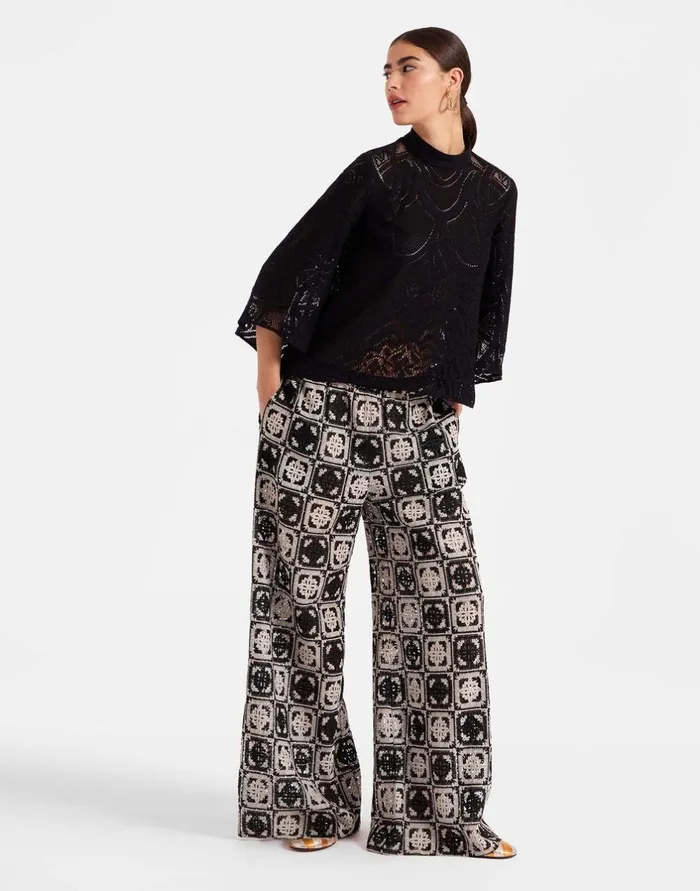 La Double J Palazzo Pants Mini Tiles Black In Macram Ready To Wear Shorts and Pants La Double J Palazzo Pants Mini Tiles Black In Macram Ready To Wear Shorts and Pants