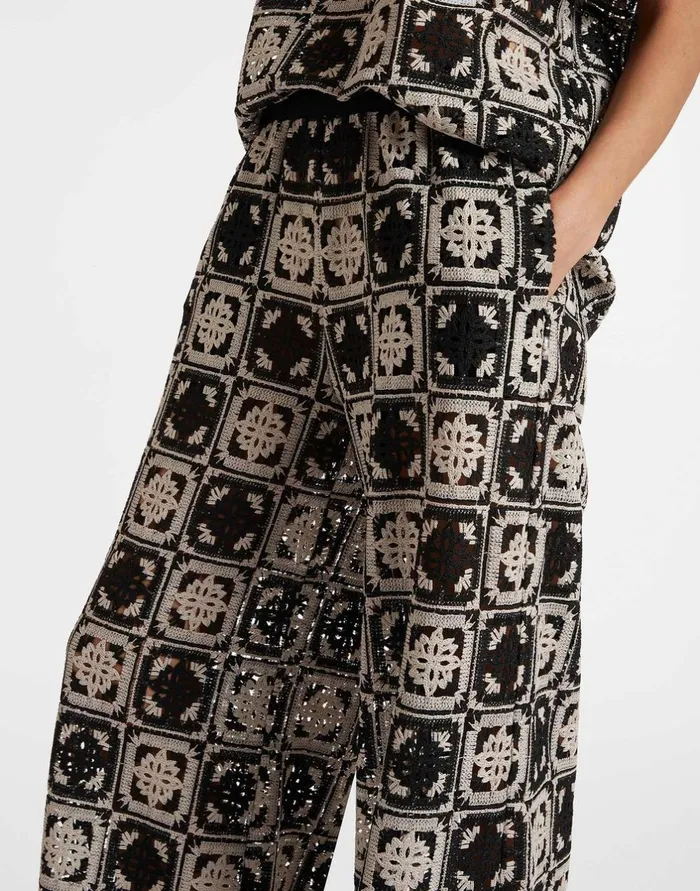 La Double J Palazzo Pants Mini Tiles Black In Macram Ready To Wear Shorts and Pants La Double J Palazzo Pants Mini Tiles Black In Macram Ready To Wear Shorts and Pants