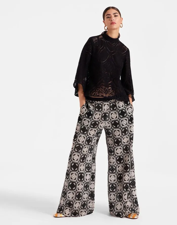 La Double J Palazzo Pants Mini Tiles Black In Macram Ready To Wear Shorts and Pants La Double J Palazzo Pants Mini Tiles Black In Macram Ready To Wear Shorts and Pants