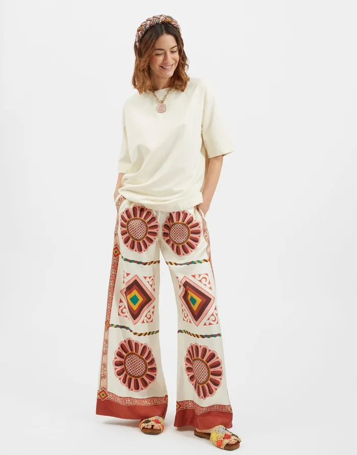 La Double J Palazzo Pants Placed Macro Tiles Place In Twill Silk Ready To Wear Shorts and Pants