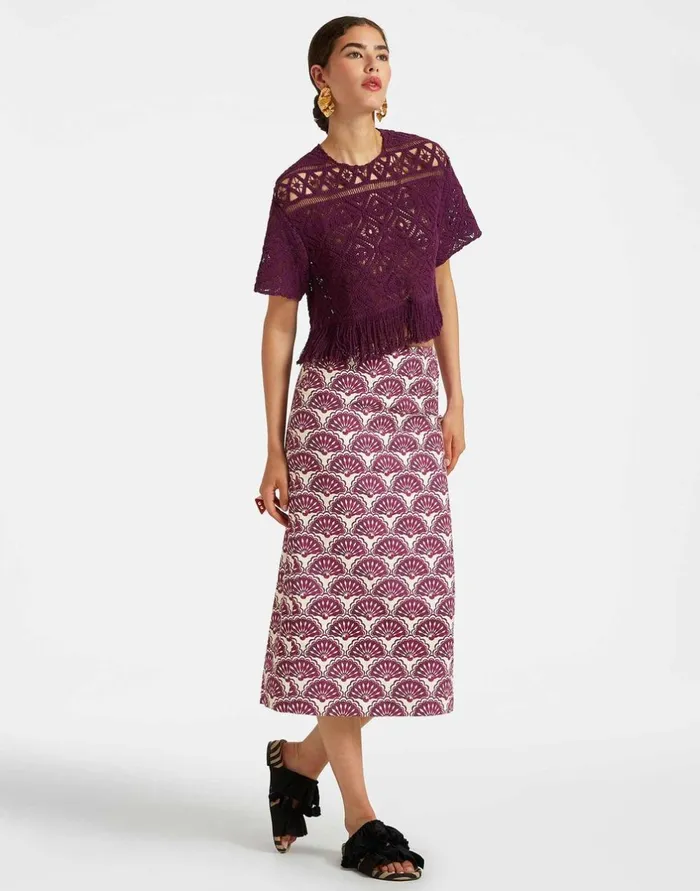 La Double J Pencil Skirt Fans Purple In Shot Cotton Ready To Wear Skirts
