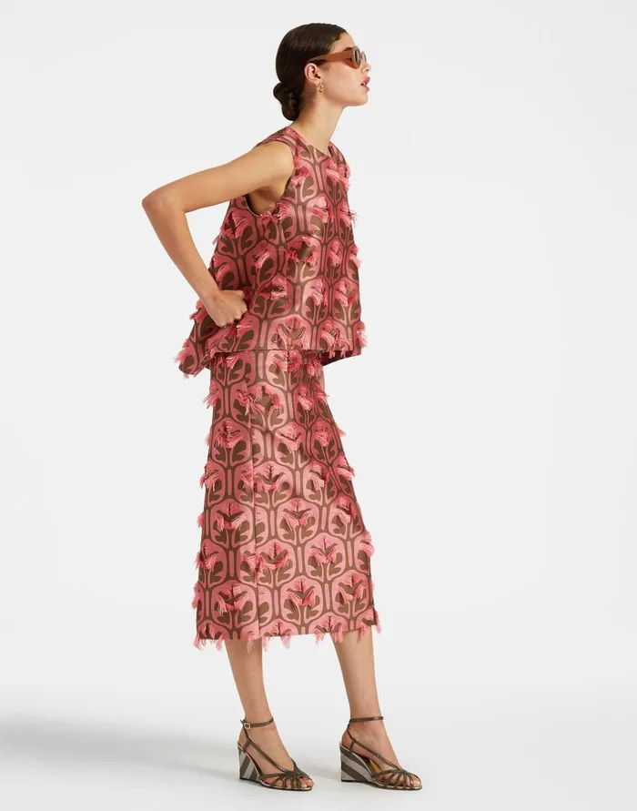 La Double J Pencil Skirt Grove Kakipink In Jacquard Ready To Wear Skirts