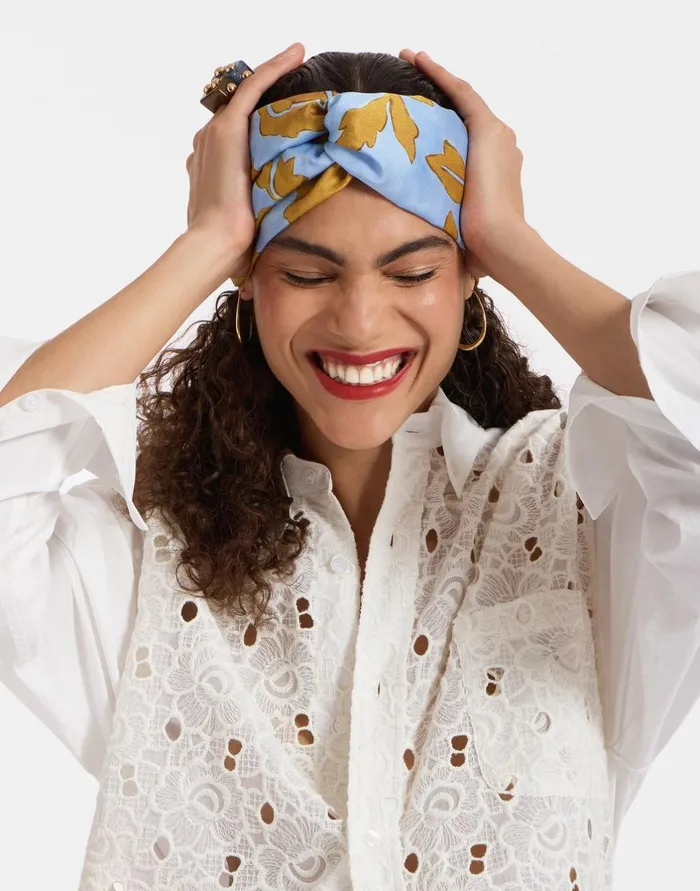 La Double J Pinup Headband Tangle Light Blue In Twill Ready To Wear Hair Accessories La Double J Pinup Headband Tangle Light Blue In Twill Ready To Wear Hair Accessories