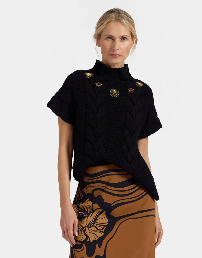 La Double J Portrait Top Solid Black In Chunky Wool Ready To Wear Knitwear