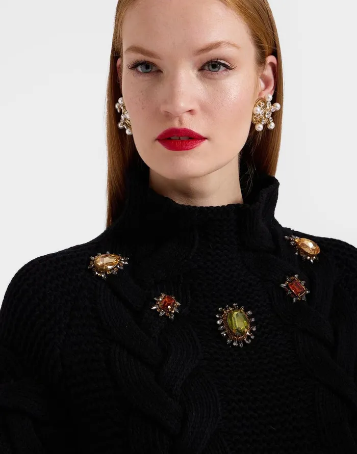 La Double J Portrait Top Solid Black In Chunky Wool Ready To Wear Knitwear La Double J Portrait Top Solid Black In Chunky Wool Ready To Wear Knitwear