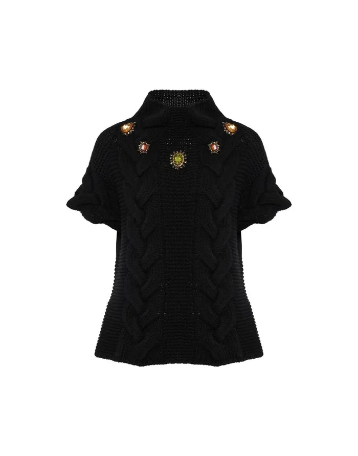 La Double J Portrait Top Solid Black In Chunky Wool Ready To Wear Knitwear La Double J Portrait Top Solid Black In Chunky Wool Ready To Wear Knitwear