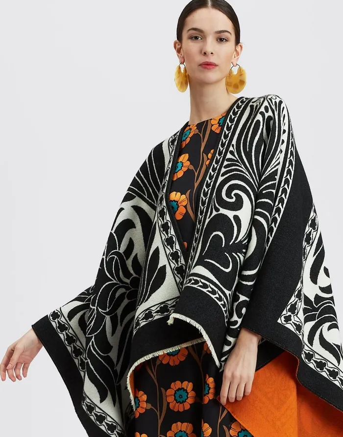 La Double J Reversible Poncho Mix Tiles Black In Wool Ready To Wear Outerwear