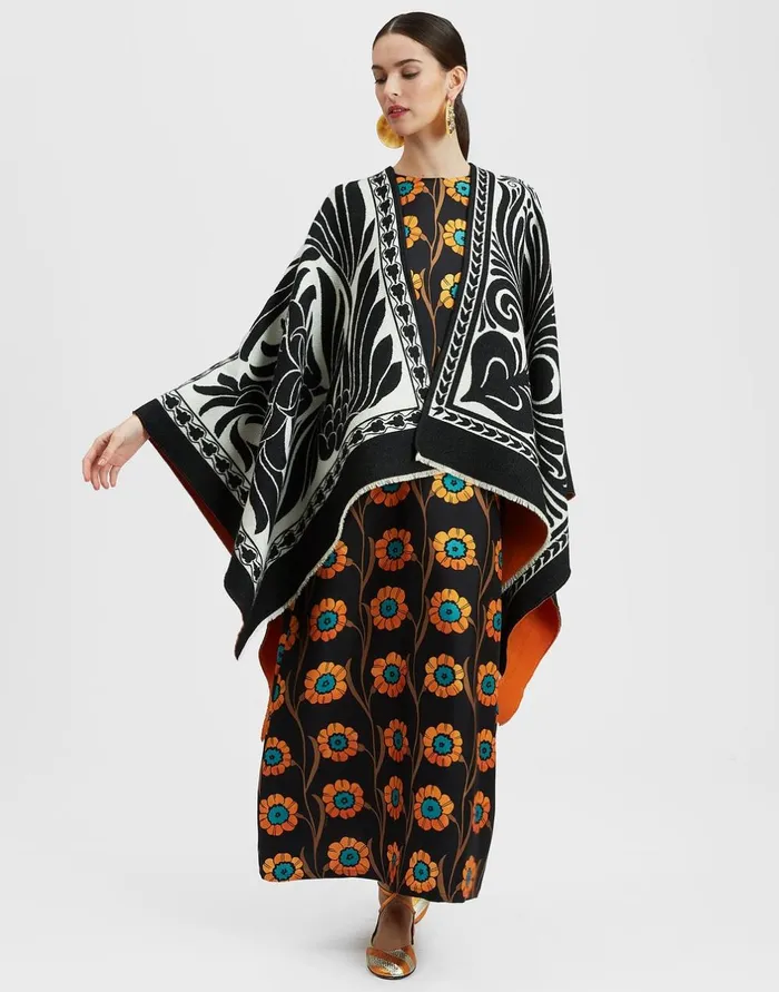 La Double J Reversible Poncho Mix Tiles Black In Wool Ready To Wear Outerwear La Double J Reversible Poncho Mix Tiles Black In Wool Ready To Wear Outerwear