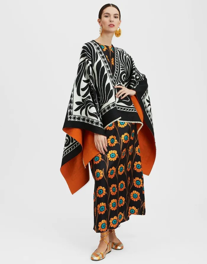 La Double J Reversible Poncho Mix Tiles Black In Wool Ready To Wear Outerwear La Double J Reversible Poncho Mix Tiles Black In Wool Ready To Wear Outerwear