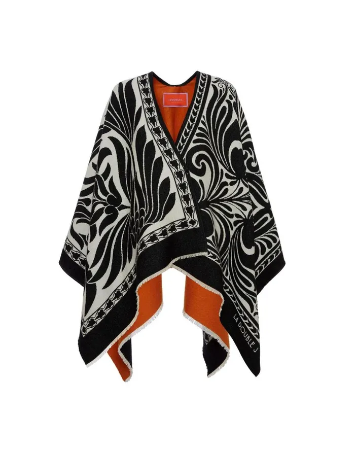 La Double J Reversible Poncho Mix Tiles Black In Wool Ready To Wear Outerwear La Double J Reversible Poncho Mix Tiles Black In Wool Ready To Wear Outerwear