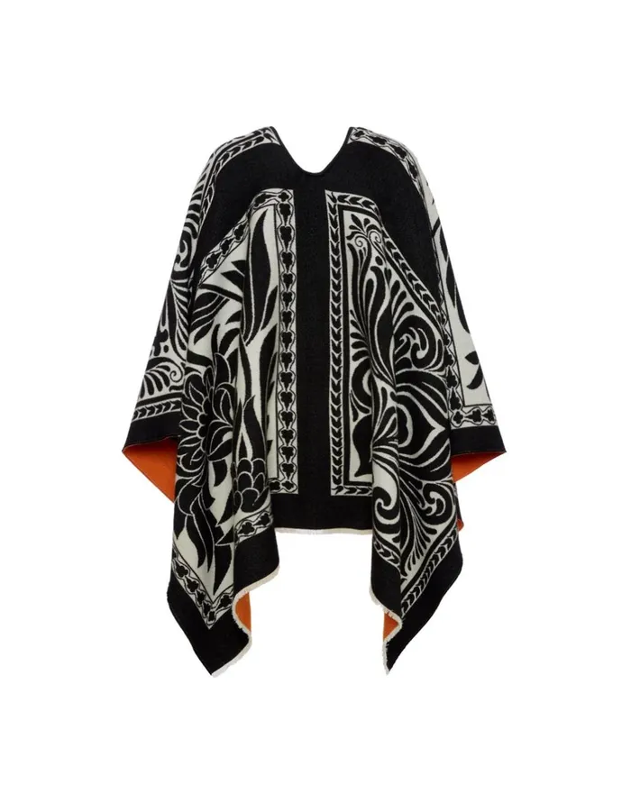 La Double J Reversible Poncho Mix Tiles Black In Wool Ready To Wear Outerwear La Double J Reversible Poncho Mix Tiles Black In Wool Ready To Wear Outerwear