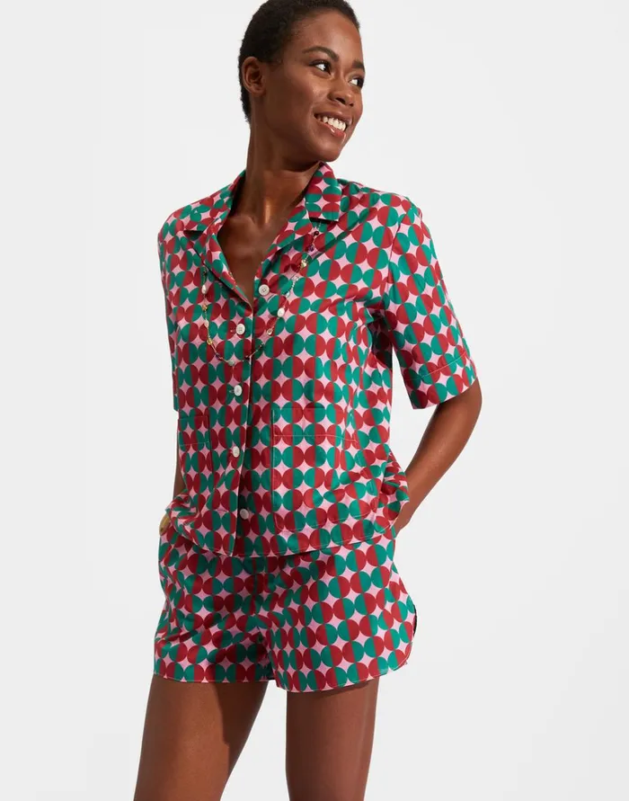 La Double J Short Pajama Mezzaluna Pink In Cotton Voile Ready To Wear Loungewear
