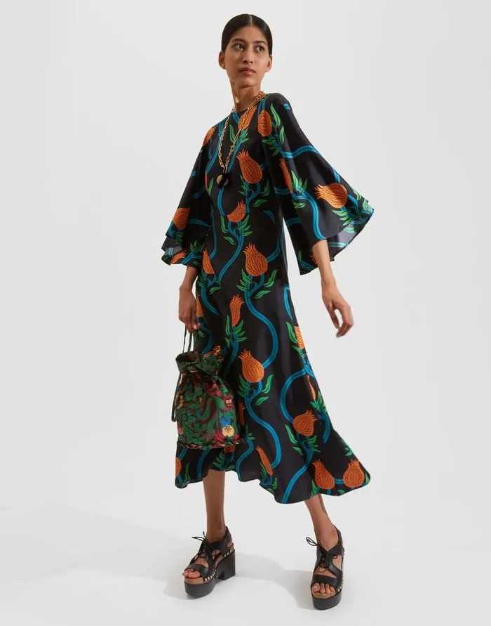 La Double J Sorella Dress Melograno Nero In Silk Twill Ready To Wear Dresses