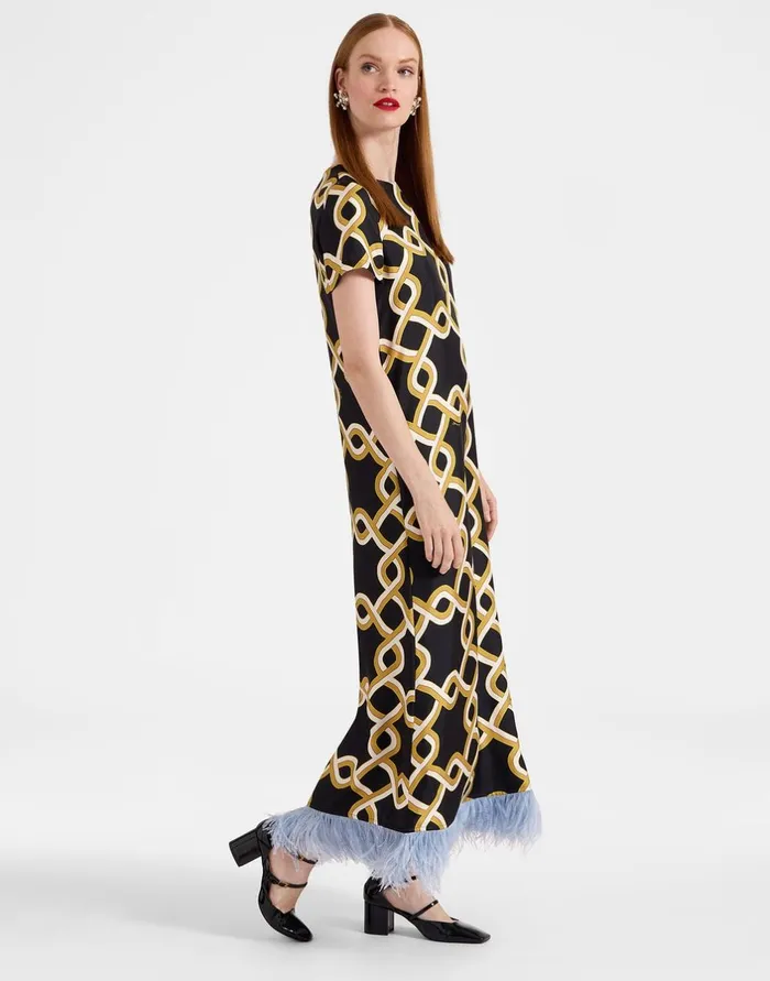 La Double J Swing Dress Tackle Black In Silk Twill With Feathers Ready To Wear Dresses La Double J Swing Dress Tackle Black In Silk Twill With Feathers Ready To Wear Dresses