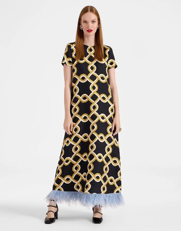 La Double J Swing Dress Tackle Black In Silk Twill With Feathers Ready To Wear Dresses La Double J Swing Dress Tackle Black In Silk Twill With Feathers Ready To Wear Dresses