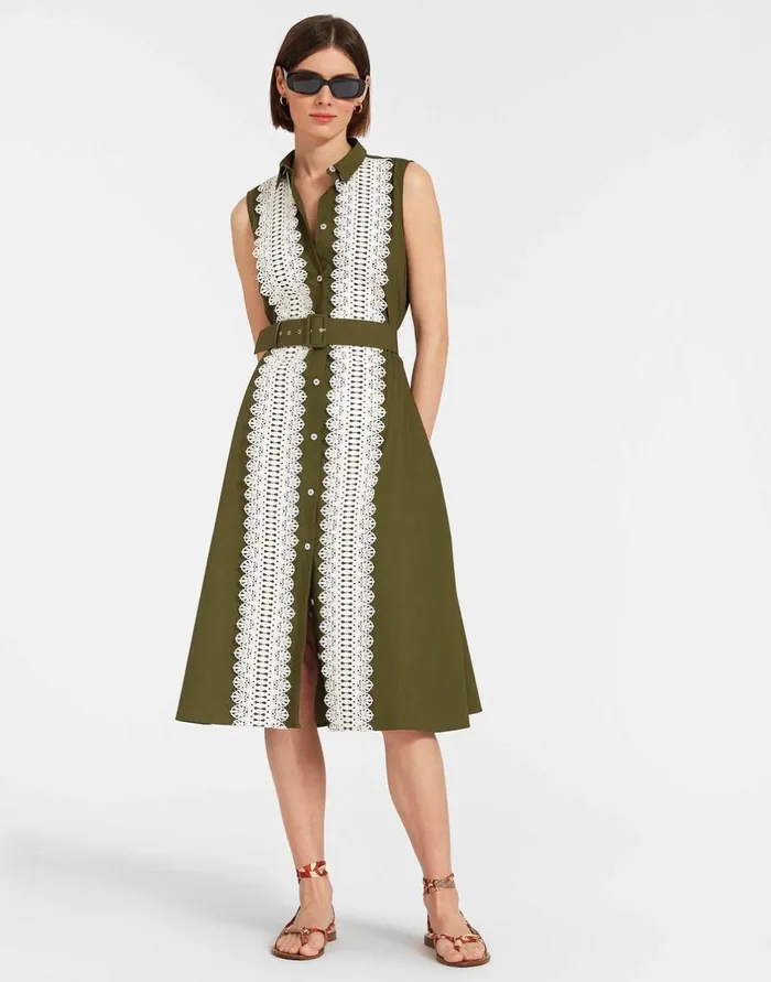 La Double J Tootsie Dress Solid Camouflage In Crisp Poplin With Lacey Ribbons Ready To Wear Dresses