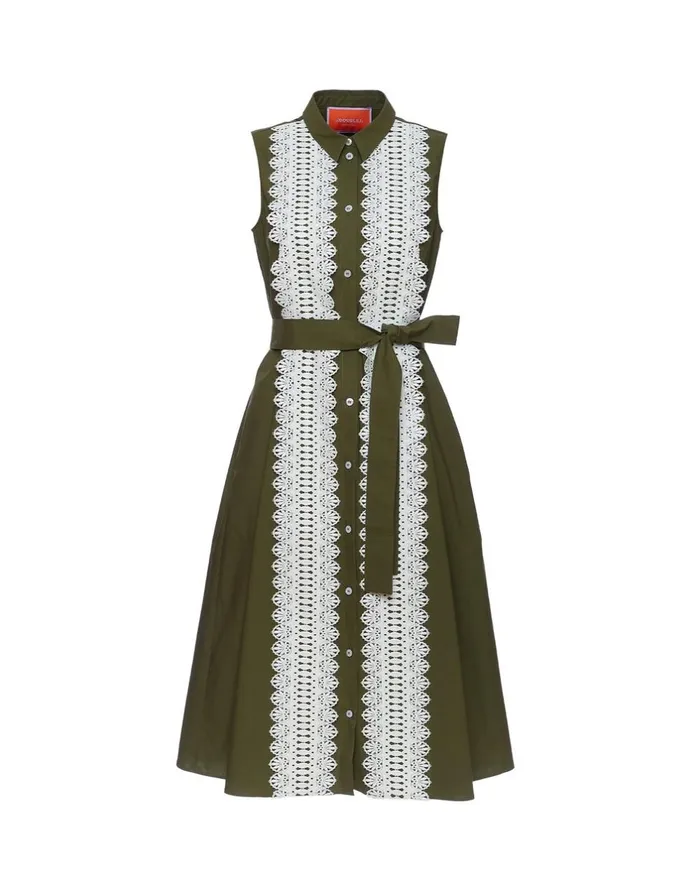 La Double J Tootsie Dress Solid Camouflage In Crisp Poplin With Lacey Ribbons Ready To Wear Dresses La Double J Tootsie Dress Solid Camouflage In Crisp Poplin With Lacey Ribbons Ready To Wear Dresses