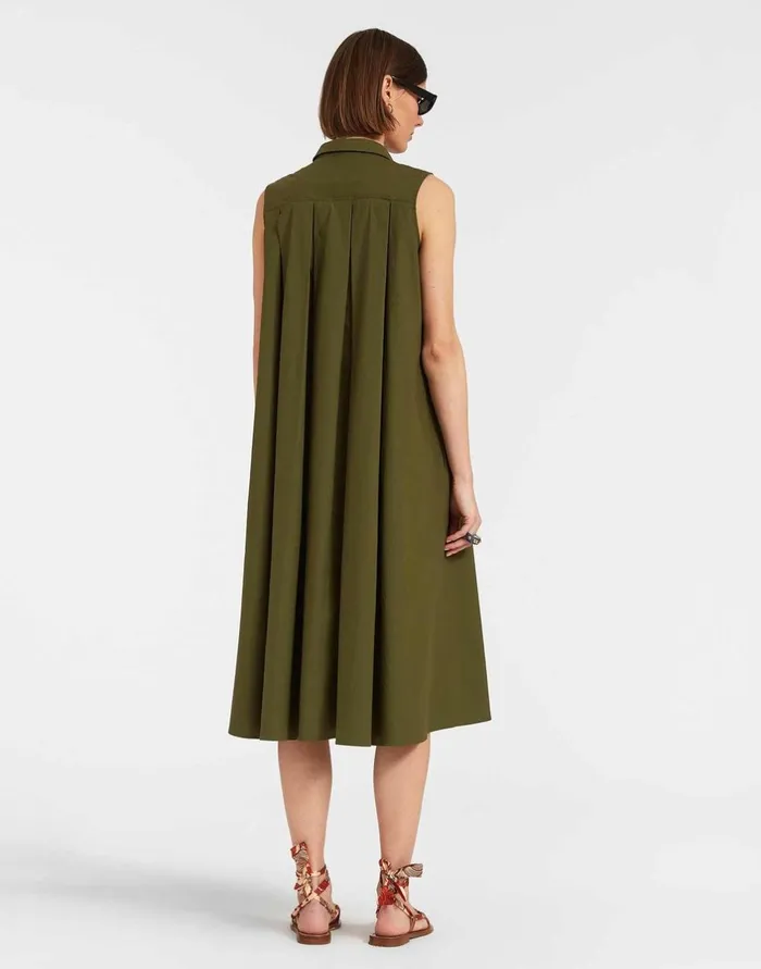 La Double J Tootsie Dress Solid Camouflage In Crisp Poplin With Lacey Ribbons Ready To Wear Dresses La Double J Tootsie Dress Solid Camouflage In Crisp Poplin With Lacey Ribbons Ready To Wear Dresses