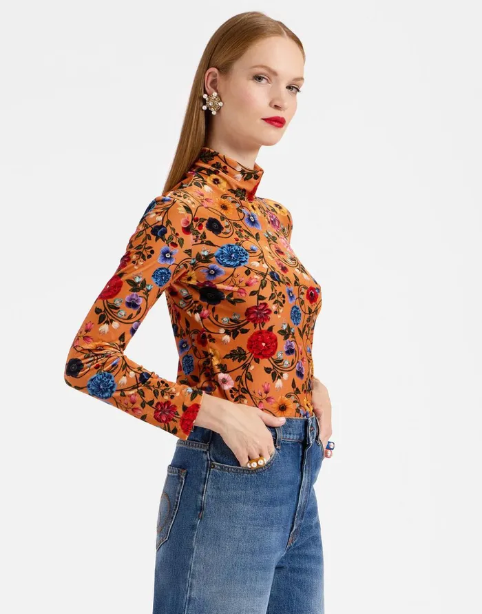 La Double J Turtleneck Botticelli Rust In Velvet Stretch Ready To Wear Shirts and Tops