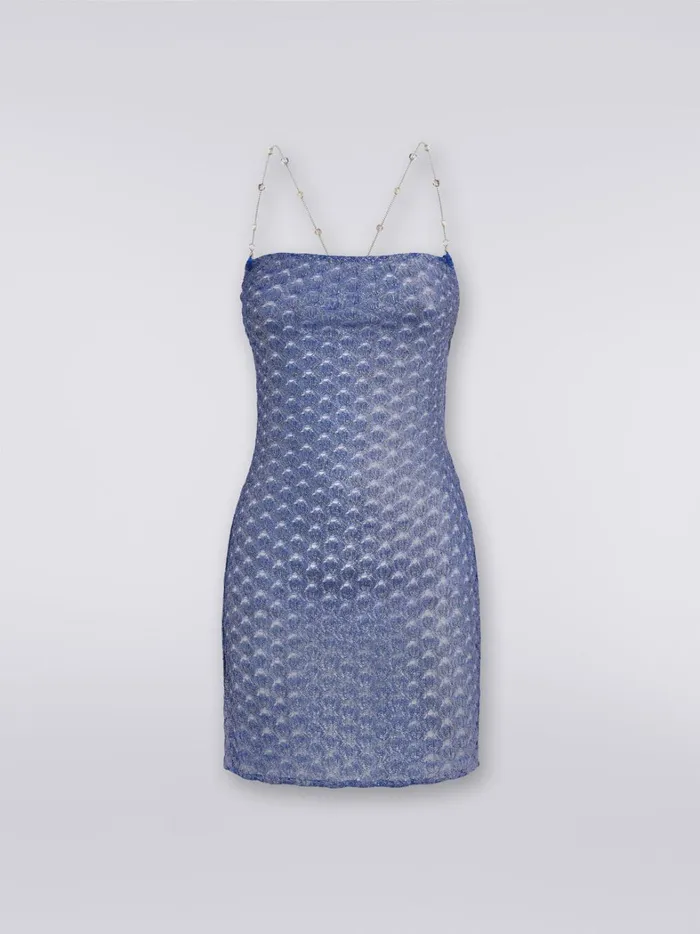 LaceEffect Cover Up Dress With Chain And Gem Straps Blue Women Missoni Beachwear