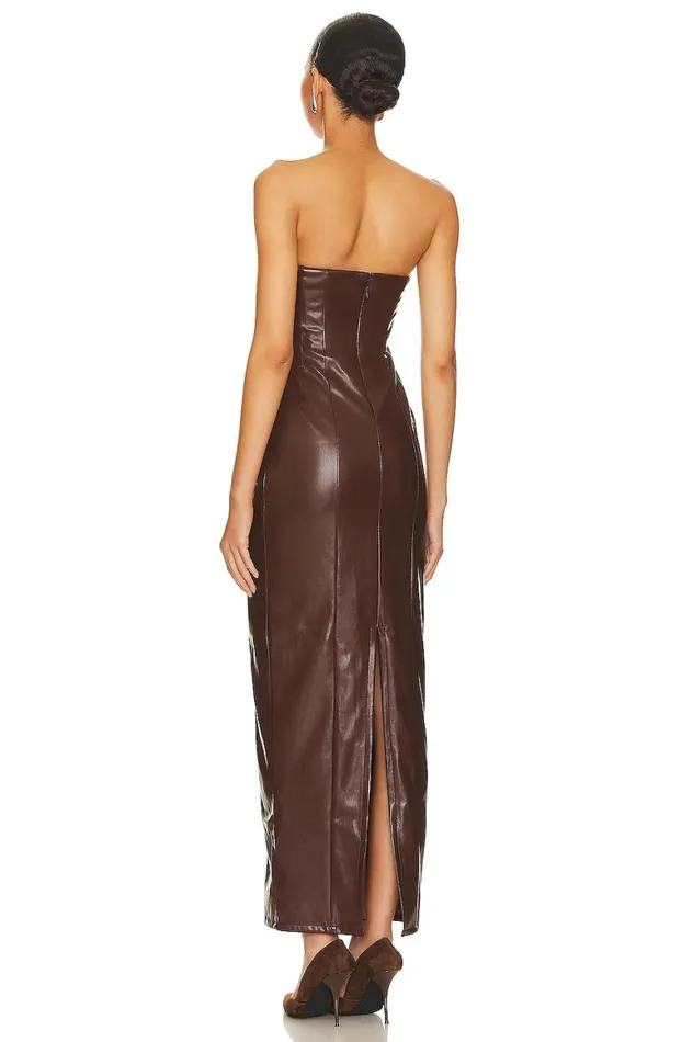 Leather Women Lovers and Friends X Rachel Ana Faux Leather Maxi Dress Pecan Brown