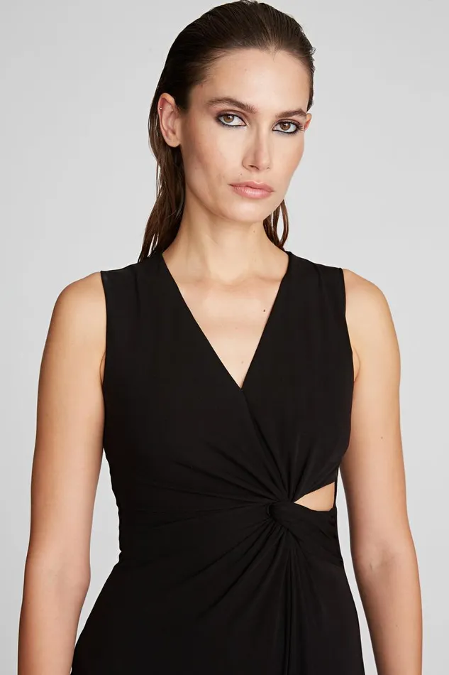Lena Dress In Crepe Jersey Black Women Halston Cocktail