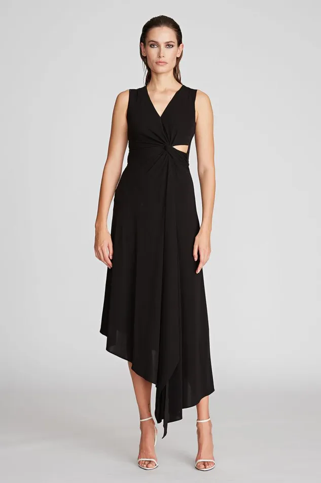 Lena Dress In Crepe Jersey Black Women Halston Cocktail