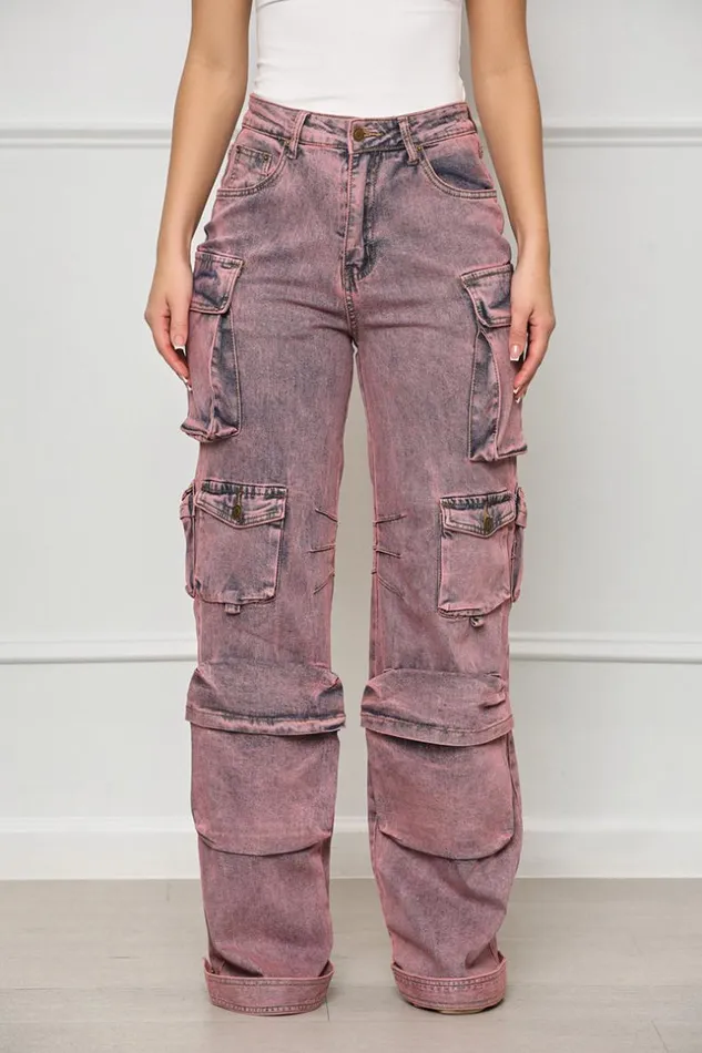 Lilly039s Kloset Always On Go Distressed Cargo Jeans Purple Acid Wash FINAL SALE Women Denim
