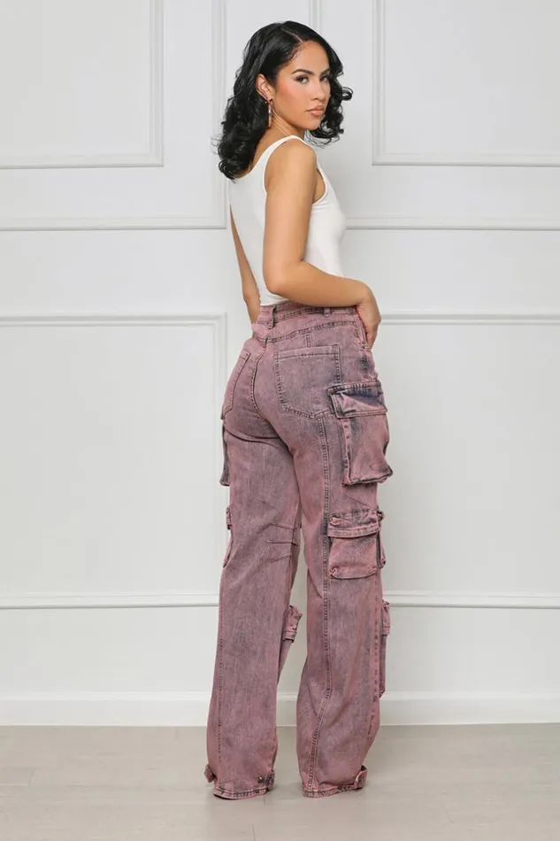 Lilly039s Kloset Always On Go Distressed Cargo Jeans Purple Acid Wash FINAL SALE Women Denim