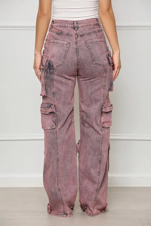 Lilly039s Kloset Always On Go Distressed Cargo Jeans Purple Acid Wash FINAL SALE Women Denim