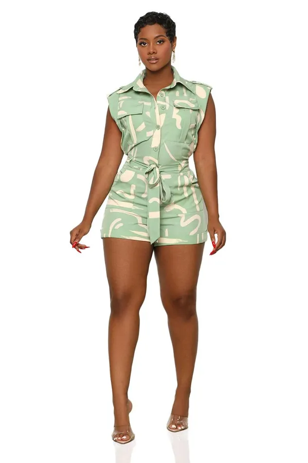 Lilly039s Kloset Basic Art Romper Sage Women Jumpsuits and Rompers