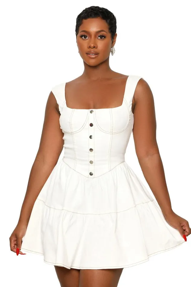 Lilly039s Kloset Chic Charm Denim Baby Doll Dress White Women Dresses