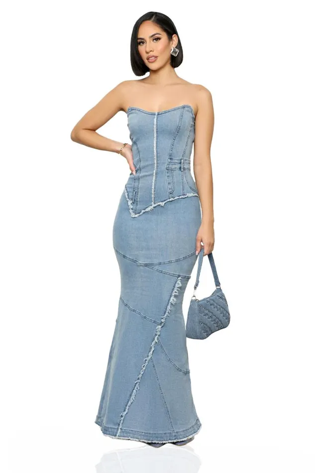 Lilly039s Kloset Denim Down Maxi DressFINAL SALE Women Dresses