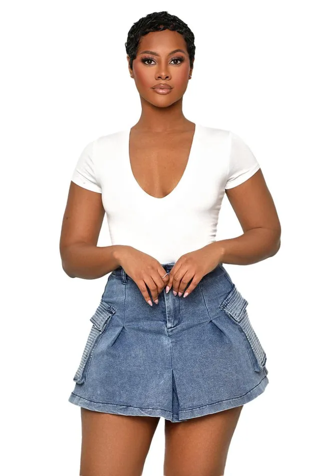 Lilly039s Kloset Flare Denim Rhinestone Skirt Medium Wash FINAL SALE Women Denim
