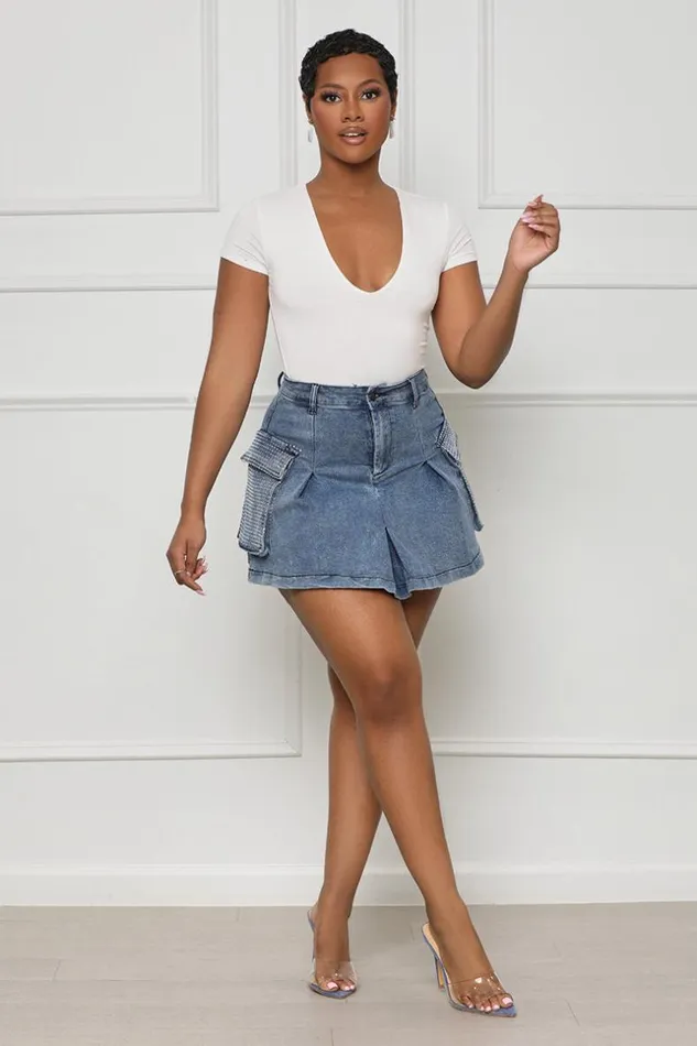 Lilly039s Kloset Flare Denim Rhinestone Skirt Medium Wash FINAL SALE Women Denim