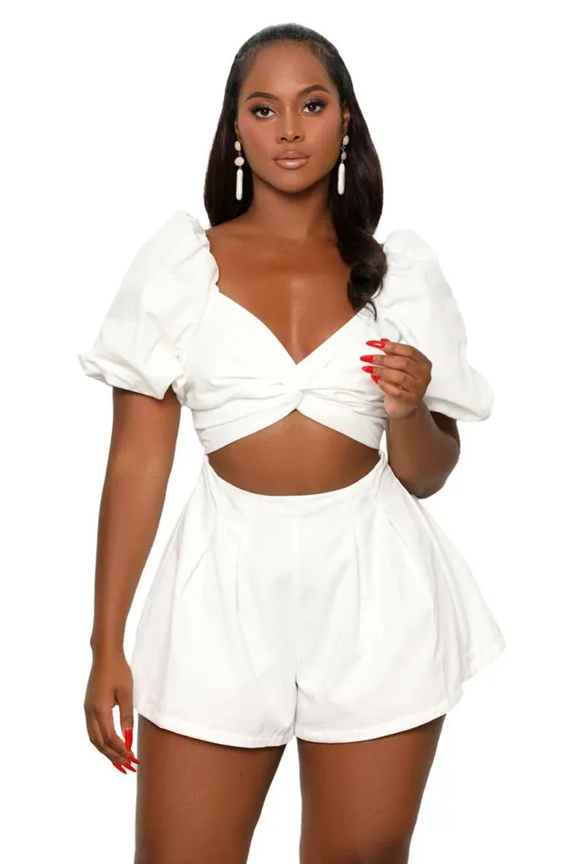 Lilly039s Kloset Flirt With Me Romper White Women Jumpsuits and Rompers